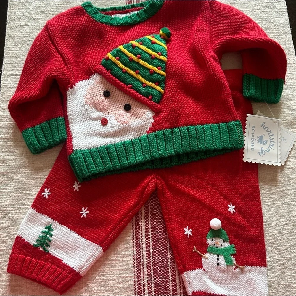 Vintage Hartstrings NEW Christmas SANTA Knit Sweater Outfit Newborn 6-9 Months